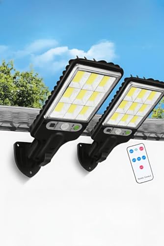 Image of Solar Street Light 168 LED Motion Sensor Light with Remote, Outdoor Waterproof Wall Mounted Solar Lamp, Rechargeable Security Light for Garden, Yard, Gate, Parking, Warehouse (New Pack OF 2)