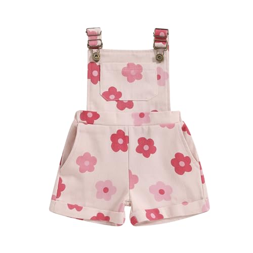 Baby Girls Floral Overalls Sleeveless Suspender Romper Jumpsuit Shorts Toddler Summer Outfit Clothing (Pink Flower, 3-4 Years)
