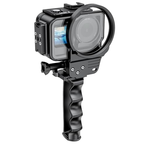 Image of Aluminum Alloy Waterproof Housing Case for DJI Action 4 /5 /6, 60 Meter Diving Protective Shell with Tempered Glass, Magnetic Quick Installation, Black Metal (with Handle)
