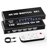 HDMI Switcher 5 in 1 Out - 8K@60Hz 4K@120Hz/60Hz/30Hz/2K/1080P 5 Port HDMI 2.1 Switch Box with Remote Support HDCP2.3/HDR10, for PS5/4 Xbox Nintendo Switch Roku Apple TV Fire Stick 8K HDMI2.1 Splitter