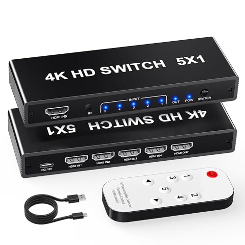 HDMI Switcher 5 in 1 Out - 8K@60Hz 4K@120Hz/60Hz/30Hz/2K/1080P 5