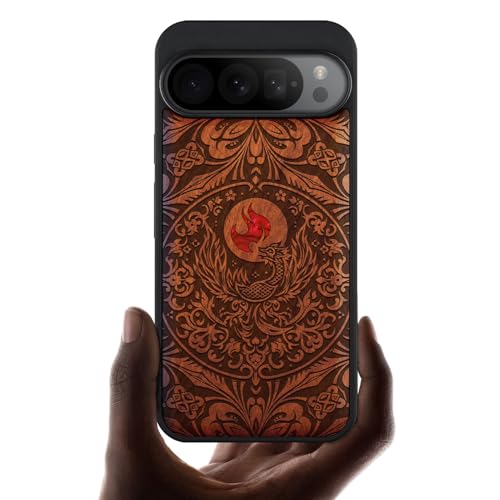 Étui Google Pixel 9 Pro XL Coque Bois Gravé Phoenix