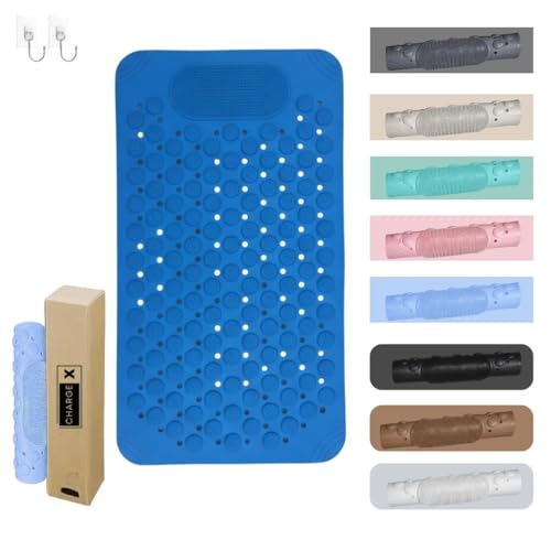 Image of Charge -X Anti Slip Bath Mat with Foot Scrubber for Bathroom | 2-in-1 Silicone Shower Mat with Suction Cups & Drainage Holes | Deep Cleaning Foot Scrubber Massage Mat (70 x 35 cm) Blue