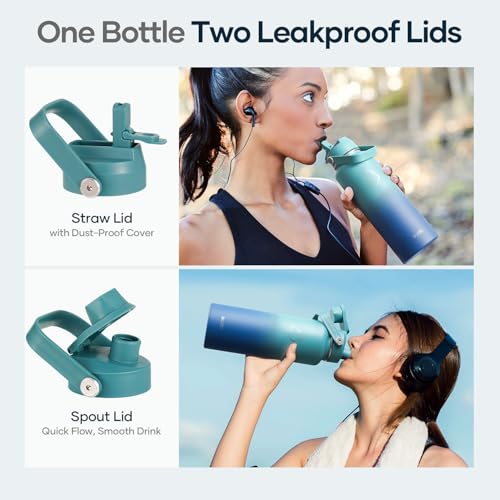 Image of BUZIO Triple Wall Vacuum Water Bottle with Dust-Proof Straw & Spout Lids