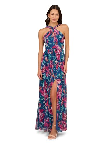Image of Adrianna Papell Women's Printed Chiffon Halter Gown
