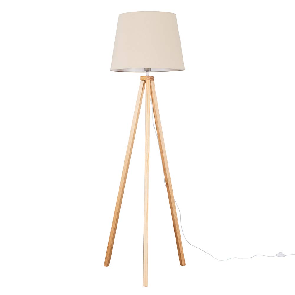 MiniSun | Modern Light Wood Tripod Design Floor Lamp with a Beige Tapered Shade | Floor Lamps & Torchieres, Home Décor & Improvement Essential | Includes 6W LED Bulb [3000K Warm White]