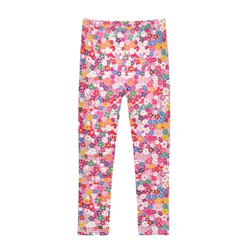 Girls' Athletic Leggings Ankle Length Yoga Dance Pants Kids Teen 4T Small Colorful Flower