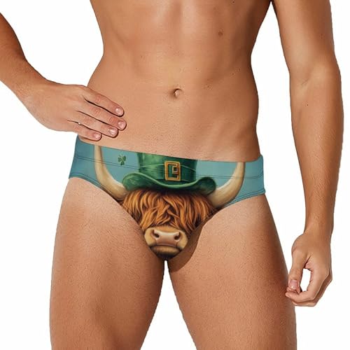 Highland Cow St Patricks Day Men's Swim Brief Sexy Bikini Swimwear Swimsuit Trunks Bathing Suits