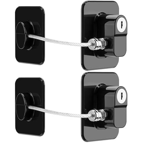 TIJTJHC Fridge Lock, 2PCS Upgraded Refrigerator Lock for Kids with Eco-Friendly, Fridge Locks for Kids and Freezer Lock with Keys Easy to Use and Install, Mini Fridge Lock, Black Cover