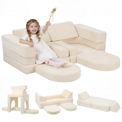 MeMoreCool 10-teiliges Modulares Sofa Cord, Lounge Sofa, Beige