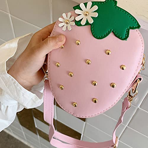 Ciieeo Strawberry Shape Purse with Rivets, Crossbody Purse Bag Cellphone Shoulder Bags Clutch Fruit Shaped Wallet Pu Phone Shoulder Wallet for Women Girl Pink3