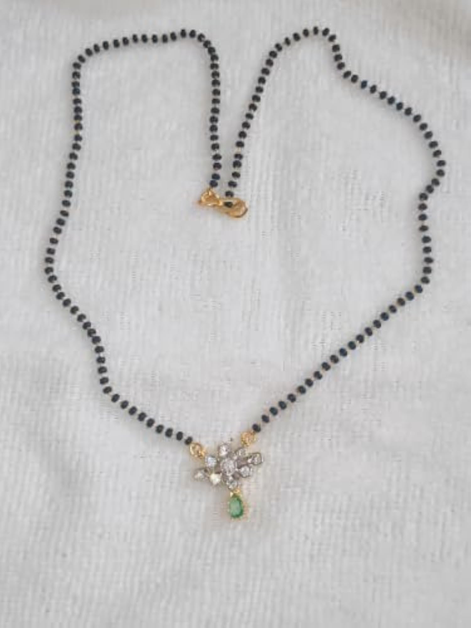 American Diamond Pendant with Sea Green Stone Mangalsutra