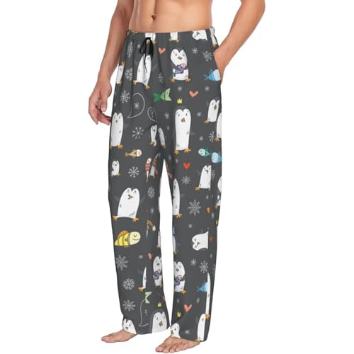 Mens Pajama Pants Bottoms with Pockets, funny penguin Comfort Pj Lounge Pants Soft Sleep Pants for Men