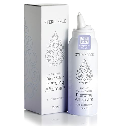 SteriPierce - Sterile Saline Solution Piercing Cleaning Solution for Nose Ears and Body Piercings Contactless with Angled Nozzle Non-Irritating and Hypoallergenic Vegan Cruelty Free (75ml)