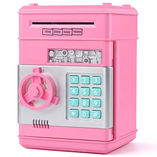 KMiKE Electronic Piggy Bank for Kids Cash Coin Cartoon ATM Money Saver Coin Bank for Kids with Password Great Gift Toy for Kids Children (Pink)
