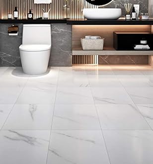 Livelynine White Self Adhesive Floor Tiles 30CMX30CM Box of 16 Stick on Wall Tiles Waterproof Vinyl Flooring Stick on Tile Floor Stickers Tile For Kitchen Bedroom Farmhouse Renter Bathroom