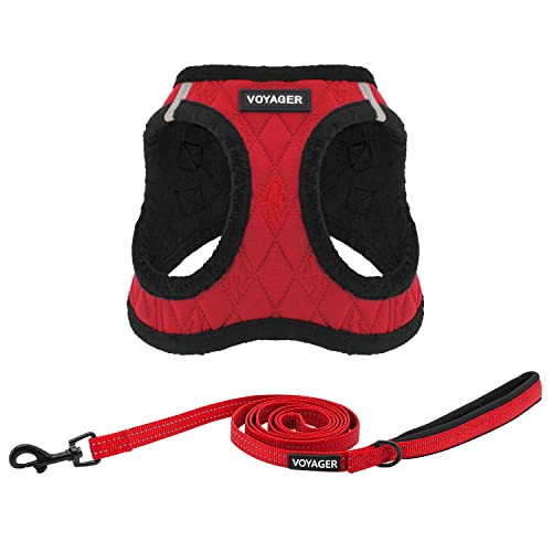 Image of Best Pet Supplies Step-in Dog Harness - Soft, Reflective, 5 ft Leash Combo with Neoprene Handle for Small & Medium Dogs - Red Plush, XS