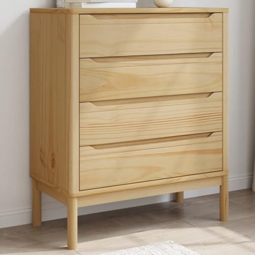 Mangloder Floro - Cómoda de madera de pino maciza con 4 cajones, 76,5 x 39 x 90,5 cm, para dormitorio, salón, pasillo y pasillo