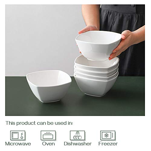 Dowan Square Salad Bowls Set Of 6-27 Oz Porcelain Cereal Bowls, White Serving Bowl Set For Soup Ice Cream Dessert, Bowls For Kitchen, Chip Resistant, Dishwasher & Microwave Safe, Fathers Day Gift #TOP4