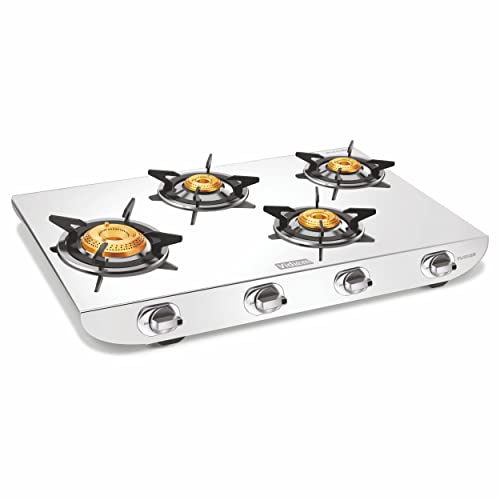 Vidiem Tusker 4 Burner ZZ Gas Stove | Heavy-Duty 2mm Stainless Steel Body | Dura-Forged Brass Burners | Manual Ignition...