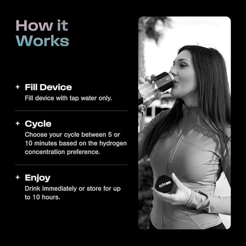 Image of Echo Water Go+ Hydrogen Water Bottle - Hydrogen Infusion Technology - Rechargeable Water Bottle - Spe & Pem Purification - Active Hydration Support For Skin Health & Immune Function - 10 Oz