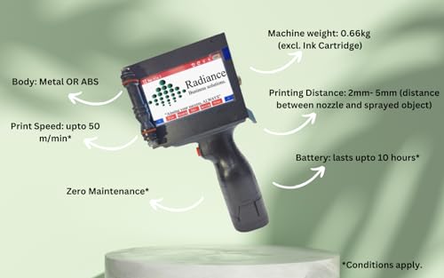 Image of Radiance 25.4mm Handheld TIJ Thermal Inkjet Printer with Premium Solvent Ink Cartridge Black