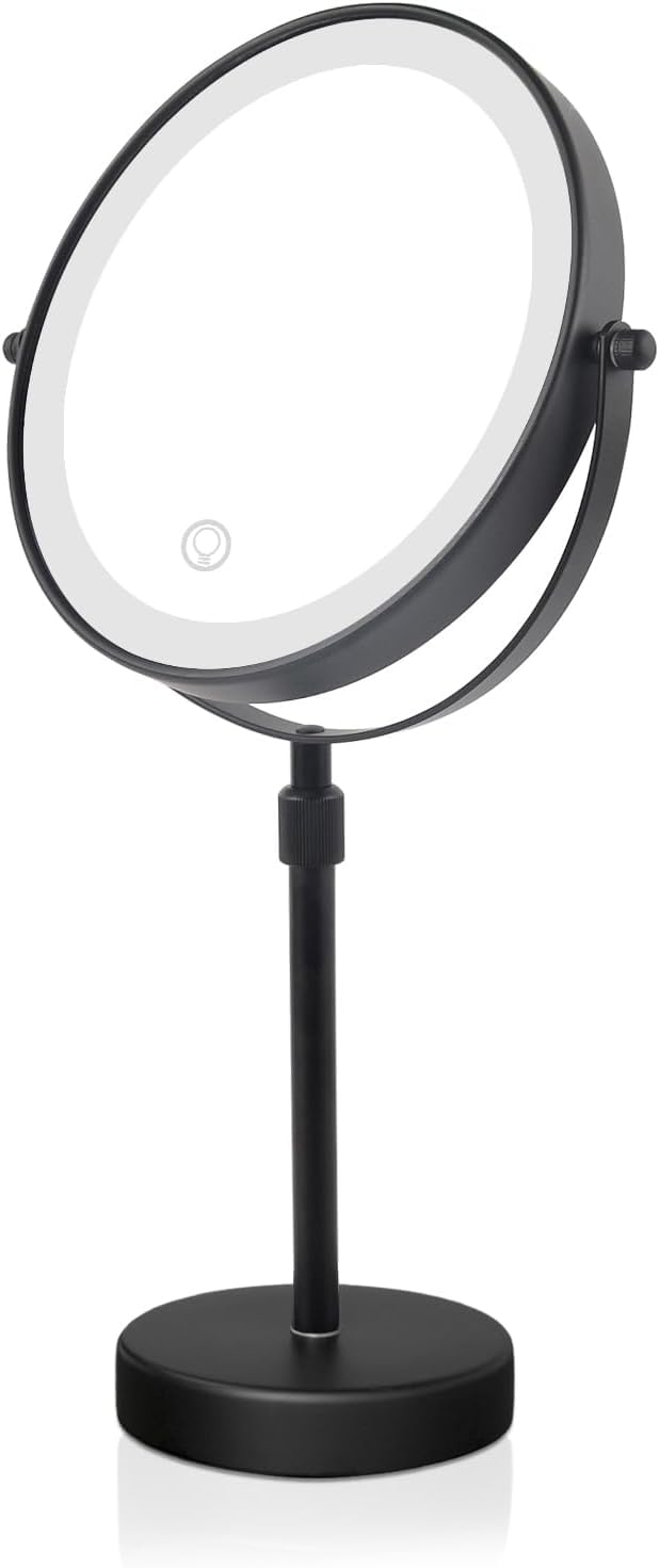 Nicesail Height-Adjustable Table Mirror Black Makeup Mirror with Lighting Rechargeable Cosmetic Mirror with 10x Magnification