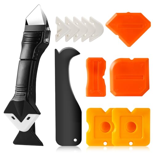 3 in 1 Silicone Caulking Tools(Stainless Steelhead), 12pack, Caulk Remover Tool Kit with Replace Silicone Padsgood Pads and Caulk Finishing Tools, Caulking Tool Kit for Kitchen, Bathroom