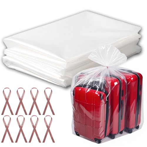 8 Pcs 45x65 inches Extra Large Clear Plastic Bags Perfect for Car Seat, Luggage, Suitcase, Stroller, Chair, Kids Bike and Furniture Storage (2 Mil Flat Bags, Include 8 Ties)