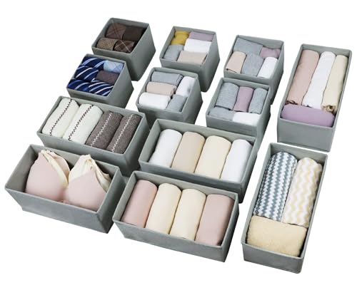 Image of Fordonral Drawer Organizer Clothes, Foldable Fabric Dresser Organizer Closet Organizers and Storage Box for Underwear,Folded Clothes,Baby Clothing,Socks,Bra,Towels,Ties(6M+6S,Gray)