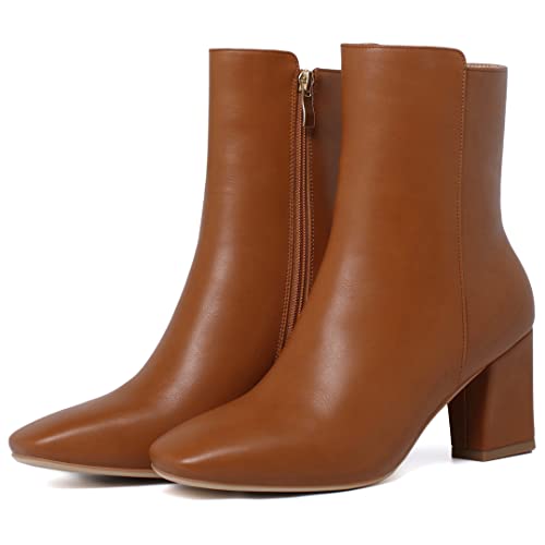 Image of Caradise Womens Chunky Block Heel Booties Zip Up Square Toe Ankle Boots