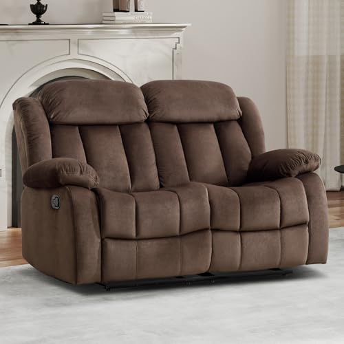 EBELLO Wall Hugger Reclining Loveseat, Classic and 2 Seat Recliner Couch with Overstuffed Arms and Back for Living Room, Bedroom, Daul Recliner Loveseat, Brown - Image 6