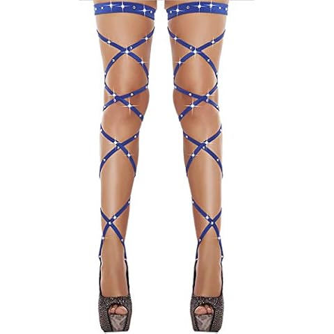 Aibearty Women Shiny Rhinestone Leg Wraps for Raves, Dancing, Music Festival, Blue, One Size Cover