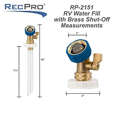 RecPro RV Hands Free Water Tank Fill | Clear Fill Tube with Brass Shut-Off Valve | Secure Fresh Water Tank Filler for RV Camper Trailer
