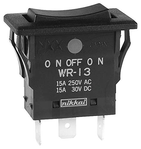 WR13AF - Rocker Switch, Non Illuminated, SPDT, On-Off-On, Black, Panel Mount, 15 A (Pack of 2) (WR13AF)