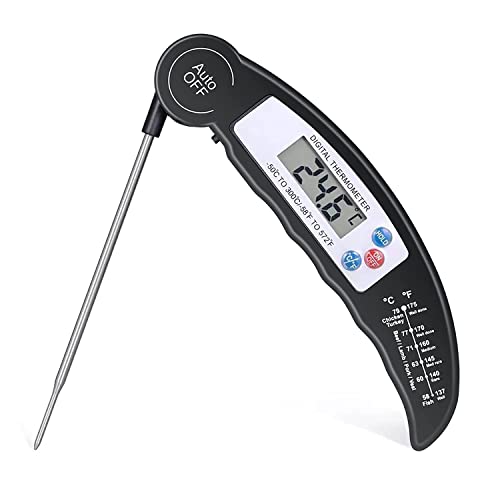 Auroh Food Thermometer with High Accuracy, Digital Cooking Thermometer with Foldable Long Probe + LCD Display, Instant Read Meat Thermometers for Kitchen Cooking, BBQ, Milk