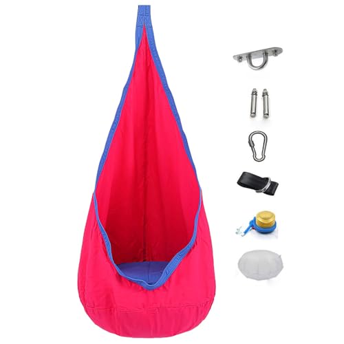 Pod Swing Seat, with Inflatable Pillow and Pocket, Folding Hanging Hammock Chair, Cotton Chairs, Durable Portable, for Outdoor and Indoor, Max 176Lbs