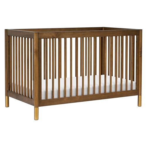 Image of Babyletto Gelato 4-in-1 Convertible Crib with Toddler Bed Conversion in Natural Walnut and Brushed Gold Feet, Greenguard Gold Certified