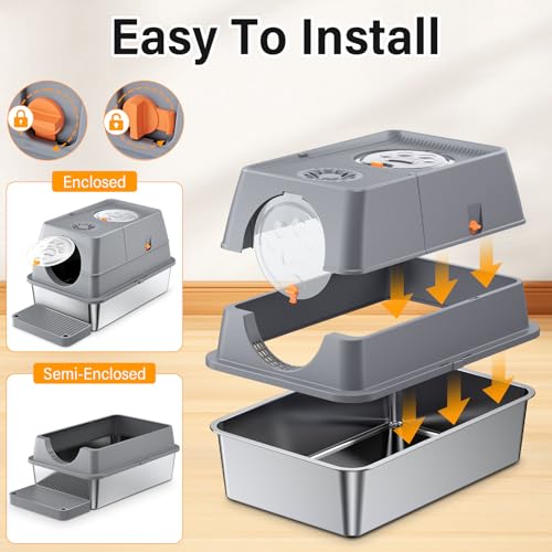 Caja de arena cerrada extragrande para varios gatos en casa 6