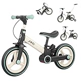 JMMD 6-in-1 Kinderfahrrad mit Stützrädern und Pedalen, Alter 18 Monate-5 Jahre, 12 Zoll Konvertierbares und Faltbares Laufrad & Fahrrad mit Verstellbarem Elternschiebegriff, Ständer, Bremsen