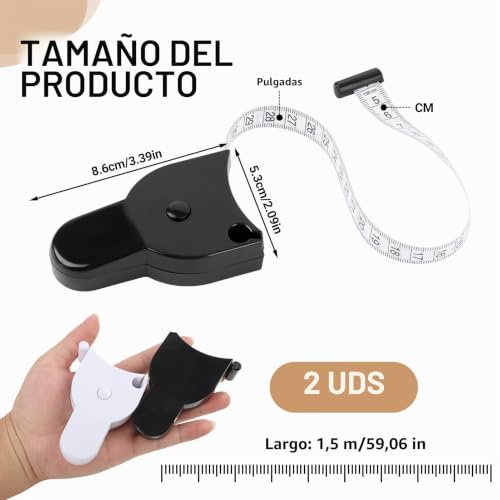 Miniatura 2 de Jecdfs Cinta Métrica Retráctil Para El Cuerpo Con Botón De Bloqueo - Herramienta De Medición Precisa Para Fitness Y Uso Personal - Mide Cintura, Pecho, Caderas, Brazos Y Muslos - Cinta Auto-Bloqueante