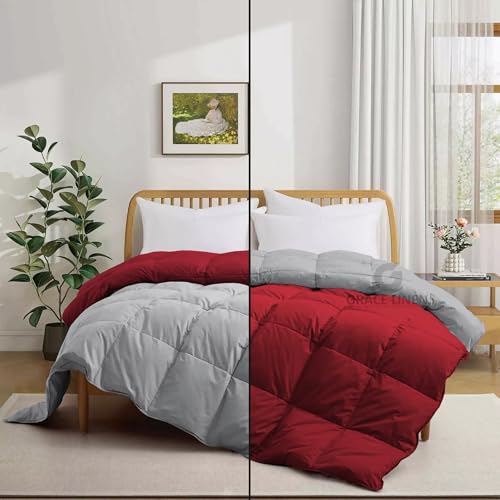 Image of 500 GSM Winter Blanket /Comforter King Size (92 inchX106 inch) - Unique Design Heavy Winter Comforter 500 GSM Microfiber Fill -Rajai King Size - Burgundy /Silver Grey Color