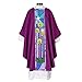 Religious Stained Glass and Royal Purple Advent Chasuble with Matching Inner Stole, 51 Inch