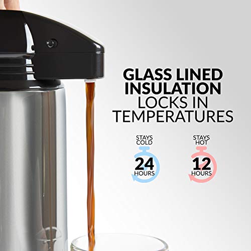 HomeCraft HCCAP2SS 2-Liter Stainless Steel Thermal Airpot Coffee Carafe Easy Push Button Dispenser, Perfect For Hot and Iced Drinks, Water, Tea