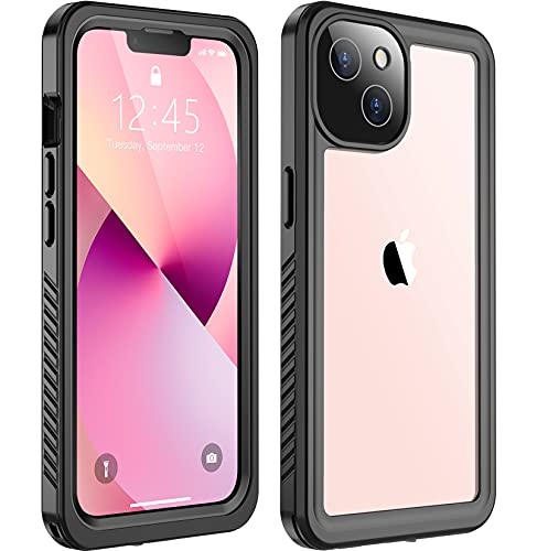 SPIDERCASE Designed for iPhone 13 Mini Case, Waterproof Built-in Screen Protector, Shockproof Full Body Cover Rugged Case for iPhone 13 Mini 5.4”, Black/Clear