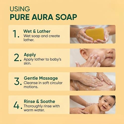 Image of Pure Aura Handmade Baby Soap Pack of 2 (100g Each) - Doctor Recommended Baby Soap with Coconut Oil, Shea Butter & Jojoba Oil | Chemical-Free Care for Sensitive Skin