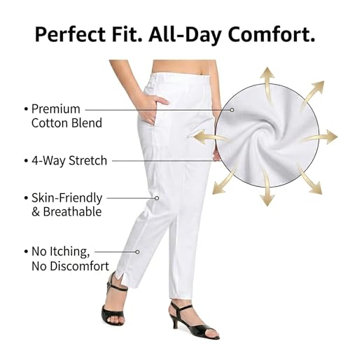 Image of BLUE STAR SHARK Stretchable Cotton Lycra Cigarette Pants | Versatile and Stylish Women's Pants | Comfortable Slim Jeggings | Ankle Length Straight Trousers for Office, Formal, Casual Wear