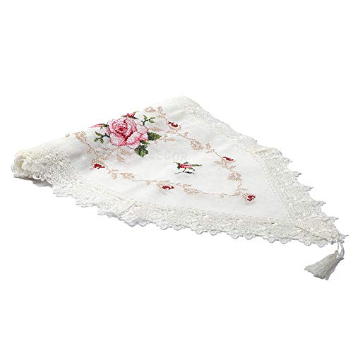Image of MONKDECOR (O.F) Cut Work Cross-Stitch Embroidery Dining Table Runner (Size-15x70 Inches)- White & Pink Color