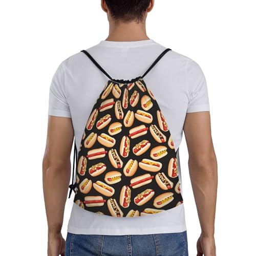 Fun Food Hot Dogs Print Drawstring Bags,Gym Sport Sack Drawstring Bag Suitable for sport Swimming Travel.2