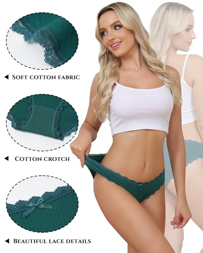 Image of Aijolen Women's Cotton Bikini Underwear Soft Low Waist Panties Cheeky Lace Underpants S-XXL